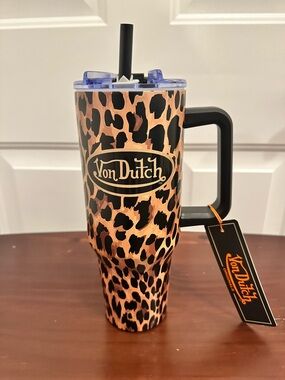 Von Dutch Leopard Print Double Walled Insulated Stainless Steel 40oz Tumbler